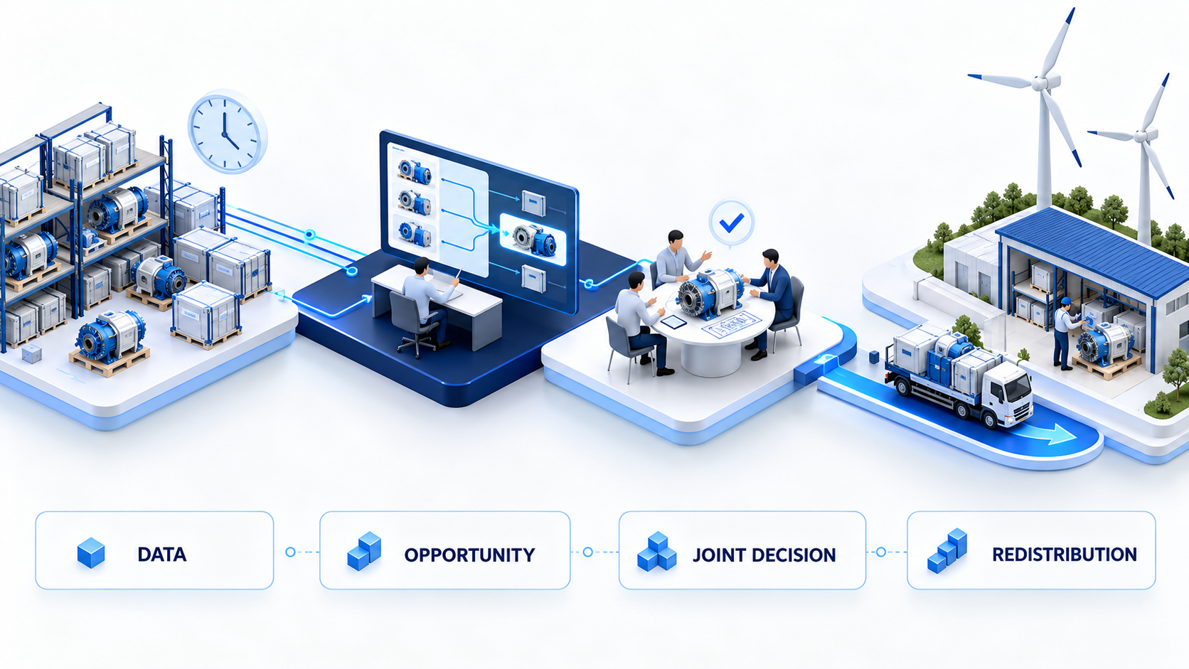 Unused spare parts, data analytics, a joint decision, and delivery of parts to a wind farm
